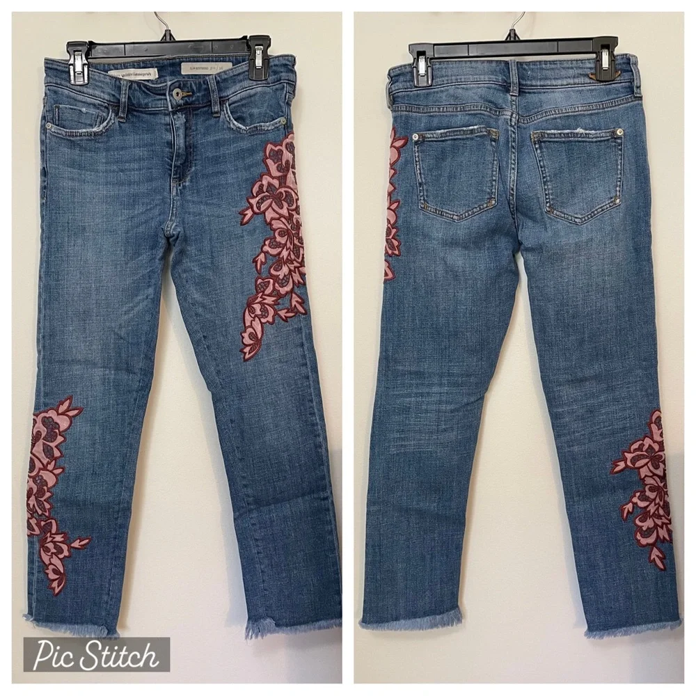 Pilcro Slim Boyfriend Jean with Embroidered Floral Design - Picture 10 of 12